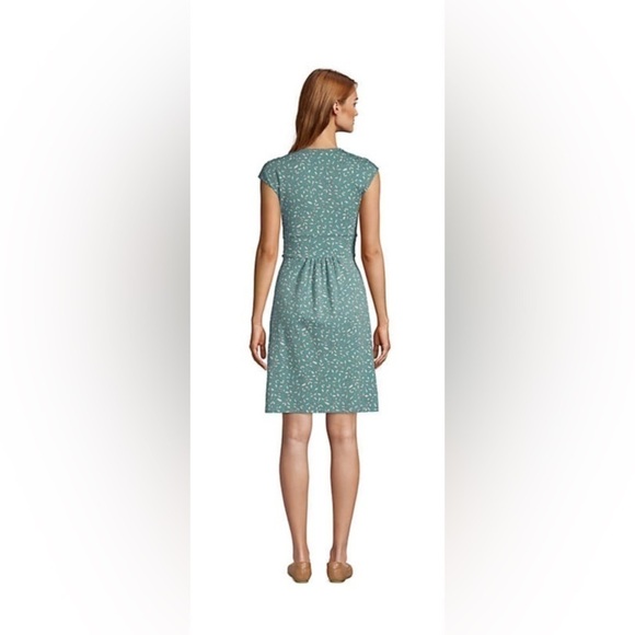 Lands’ End Colorful Floral Pink Green Black Sleeveless Wrap Front Jersey Dress - Picture 8 of 13